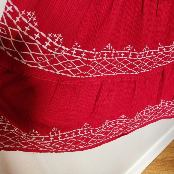 NWT Knox Rose Tiered Midi Dress Red with White Embroidery Ruffled Straps - Picture 3 of 10